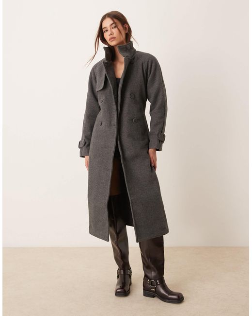 New Look Gray Tie Waist Funnel Neck Coat