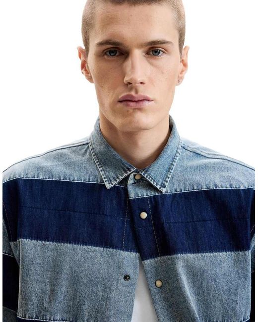 Desigual Blue Striped Denim Shirt for men