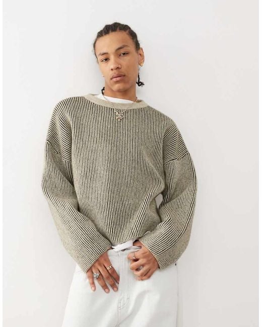 Weekday Gray Alek Wool Blend Jumper With Two-tone Rib for men