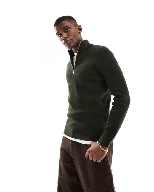 Only & Sons Black Ribbed Half Zip Jumper for men