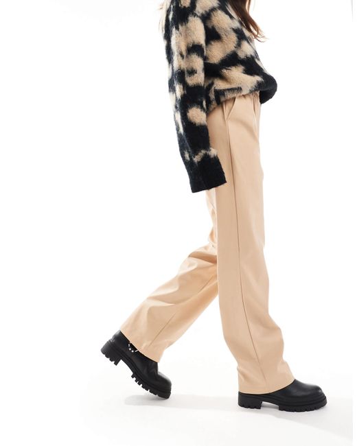 Miss Selfridge Natural Faux Leather Pull On Straight Leg Trouser