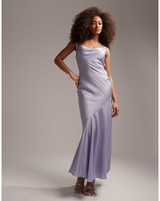 ASOS Purple Bridesmaid Satin Maxi Dress With Asymmetric Bow Back