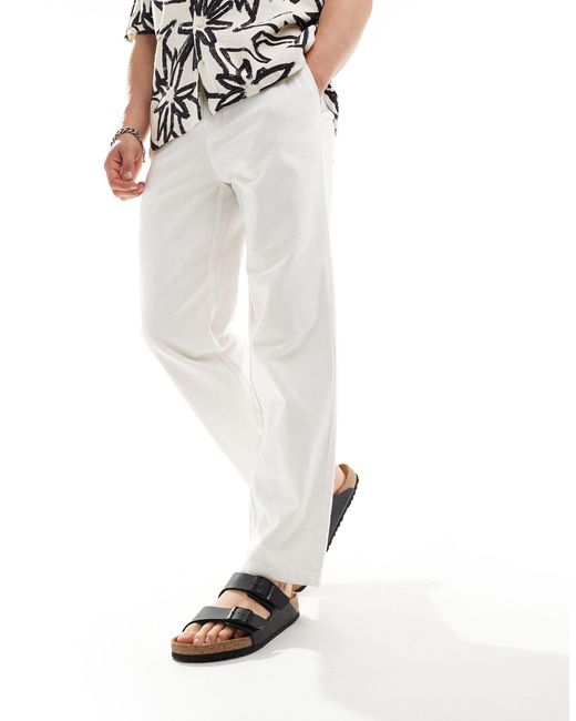 Only & Sons White Loose Fit Linen Mix Trouser for men