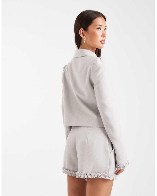 Miss Selfridge Gray Puff Sleeve Button Up Blazer