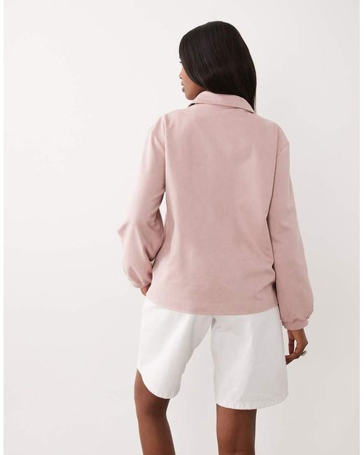 The Frolic Pink Exclusive Faux Suede Balloon Sleeve Collared Bomber Jacket