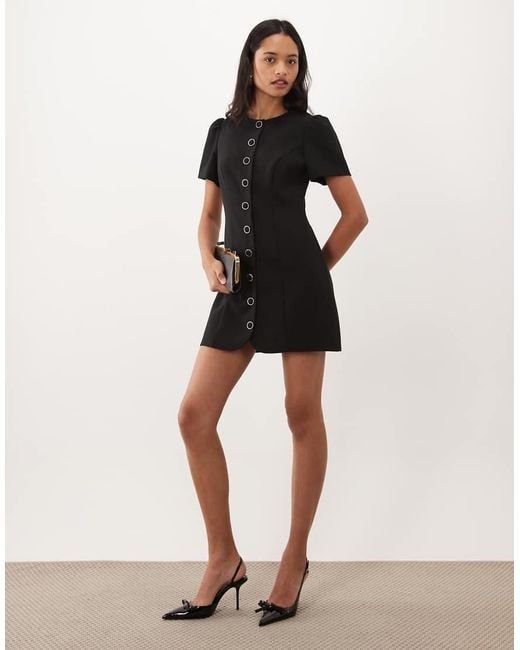 Forever New Natural Structured Puff Sleeve Button Down Mini Dress