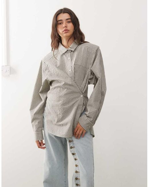 Lioness Gray Notting Hill Cotton Oversized Shoulder Pad Detailing Multiway Button Front Shirt