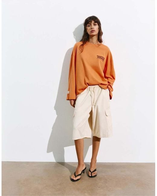 Pull&Bear Orange Long Sleeve Graphic T-Shirt