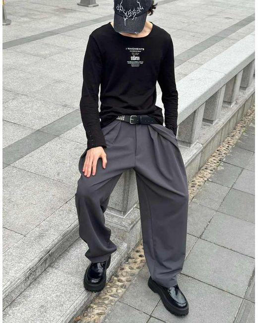 Bershka Black Super baggy Darted Trousers for men