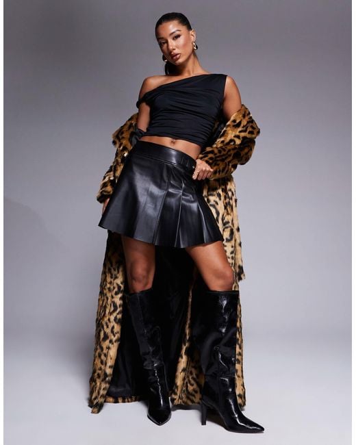River Island Black – plissierter minirock aus lederimitat