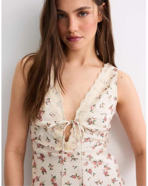 Stradivarius White Short Sateen Lace Dress