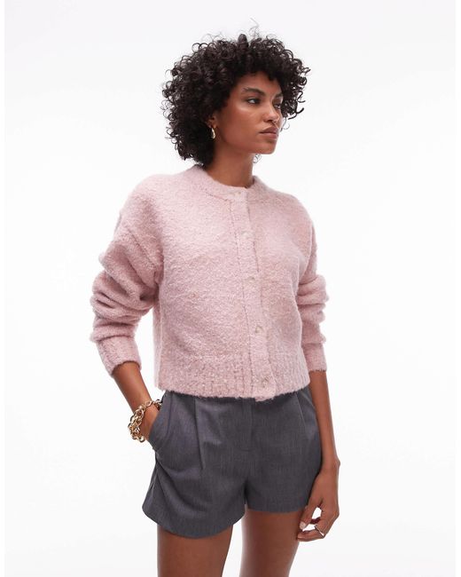 TOPSHOP Red – bouclé-strickjacke