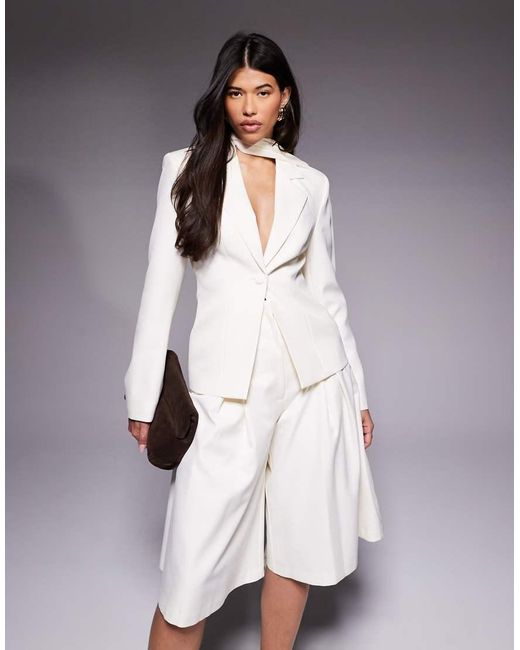 ASOS White Co-Ord Blazer With Scarf Drape Detail