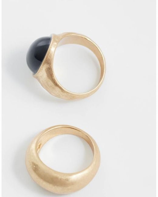 ASOS Set Van 2 Dikke Ringen Met Zwarte Harssteen in het Metallic