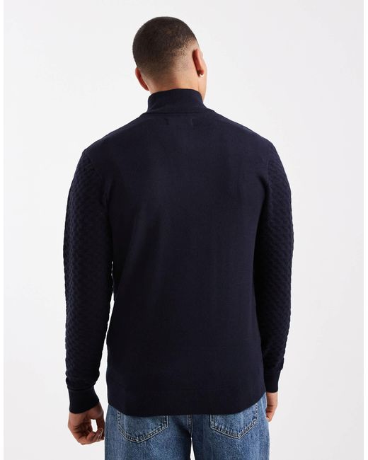 Threadbare – strukturierter strickpullover in Blue für Herren