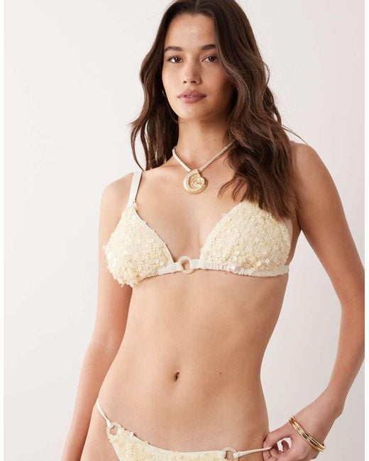 ASOS Natural Fuller Bust Jessica Textured Sequin Triangle Bikini Top