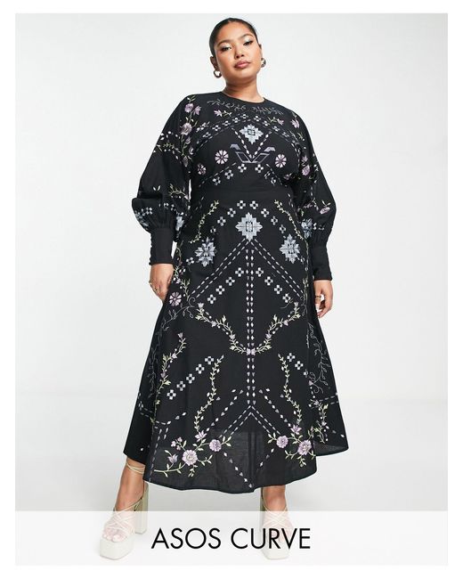 asos edition satin floral embroidered midi dress in sage green