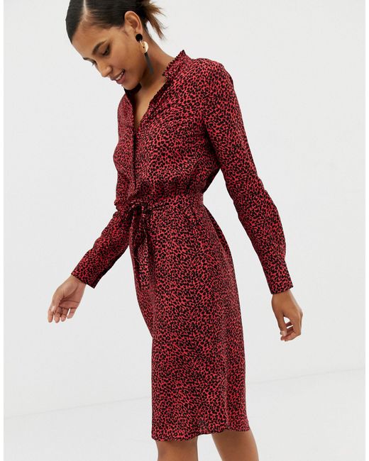 Oasis Synthetic Red Animal Shirt Dress 