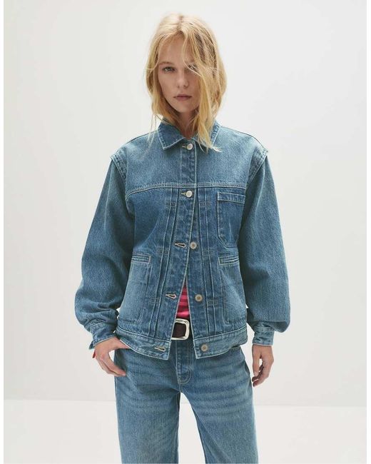 Pull&Bear Blue Denim Selvedge Trucker Jacket