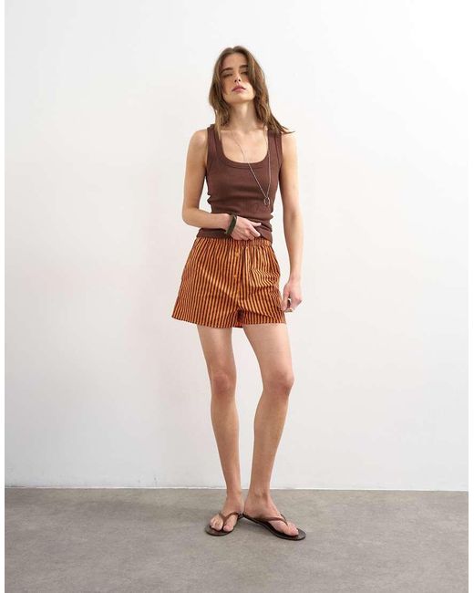 TOPSHOP Brown Stripe Boxer Short