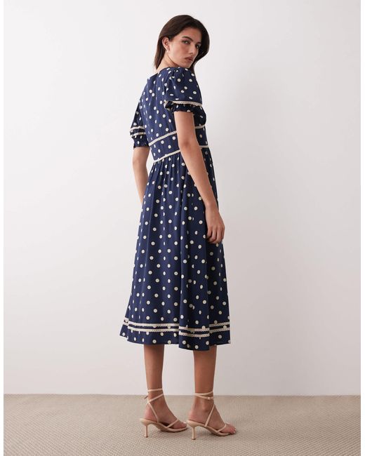 knee length dresses for ladies Brown Ditsy Floral Puff Sleeve Saffy Midi Dress main image 0