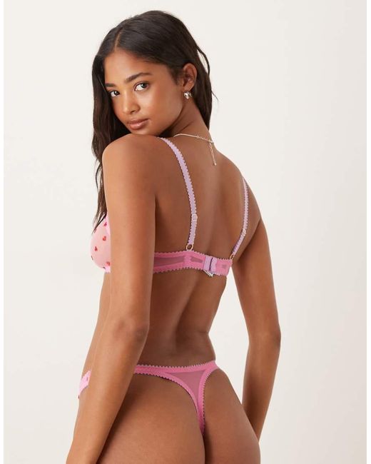 Dora Larsen Pink Priya Tulle Heart Embroidered Lingerie Thong
