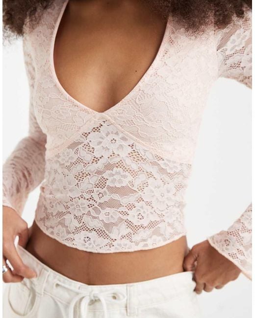 Motel White Yamuna Long Sleeve Lace Top