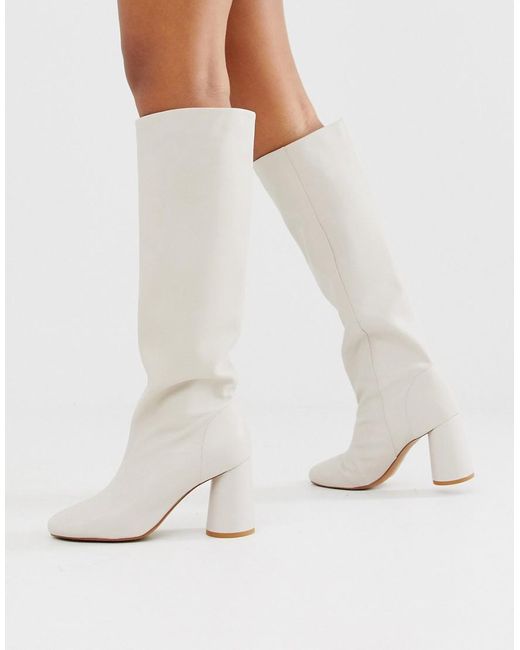 & Other Stories White Tall Leather Boots With Round Heels