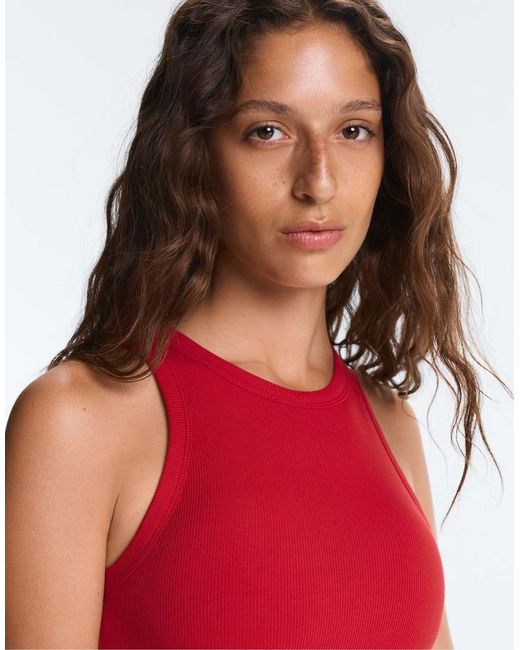 Oysho Red Rib Modal Blend Long Tank Top