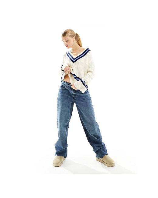 Polo Ralph Lauren White Knitted V Neck Cricket Jumper With Stripe
