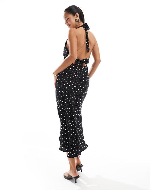Pull&Bear Midi Jurk Met Halternek En Stippen in het Blue