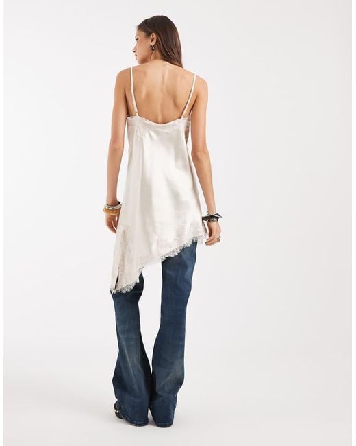 ONLY Blue Lace Details Asymmetric Satin Top