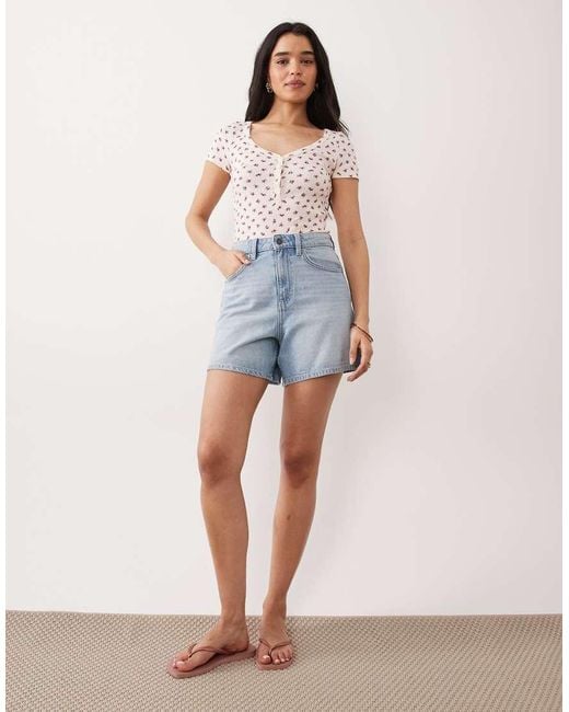 Miss Selfridge Blue Pointelle Button Through Bodysuit