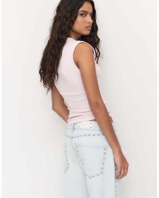 Stradivarius Pink Basic Sleeveless T-shirt