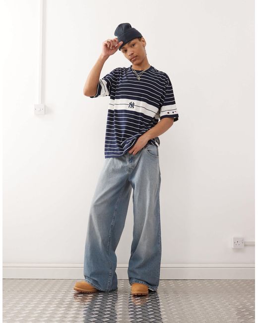 Champion Blue T-Shape Striped Ny Logo T-Shirt for men