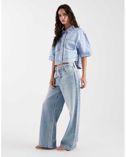 ONLY Blue Boxy Cropped Denim Shirt