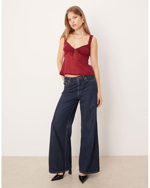 ASOS Red Mesh Cami Top With Bow Detail