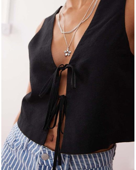 Monki Black Linen Waistcoat