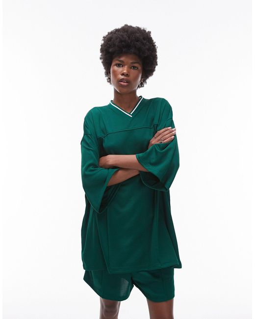 TOPSHOP Green Sporty Tricot Oversized Tee