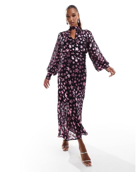 Finding Friday Purple Metallic Star Long Sleeve Midi Dress