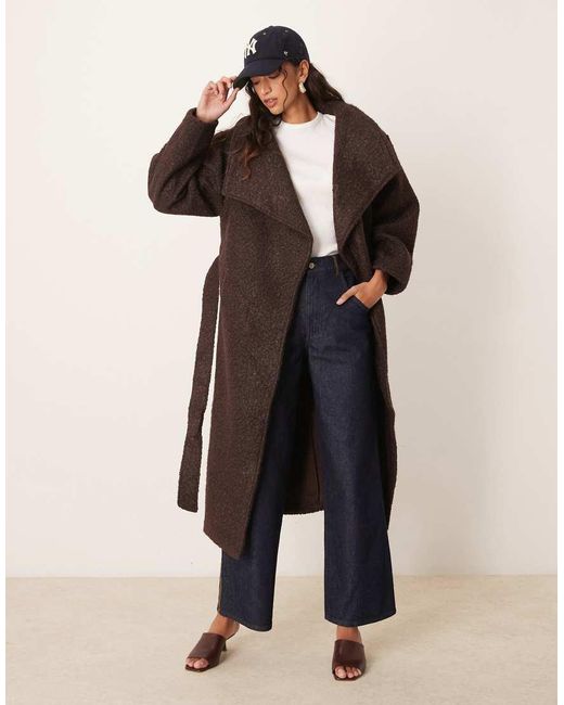 Gina Tricot Black Belted Wrap Midi Coat With Funnel Neck