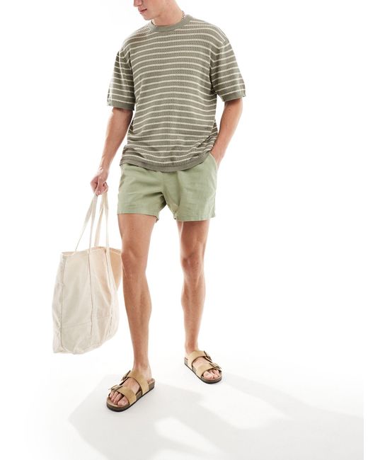 ASOS Green Slim Shorter Length Linen Shorts With Elasticated Waist for men