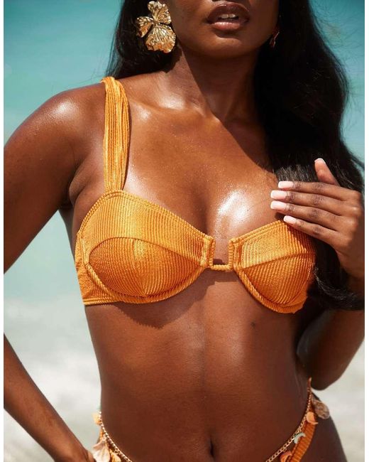 Top Bikini Stropicciato Color Rame Con Ferretto di South Beach in Orange
