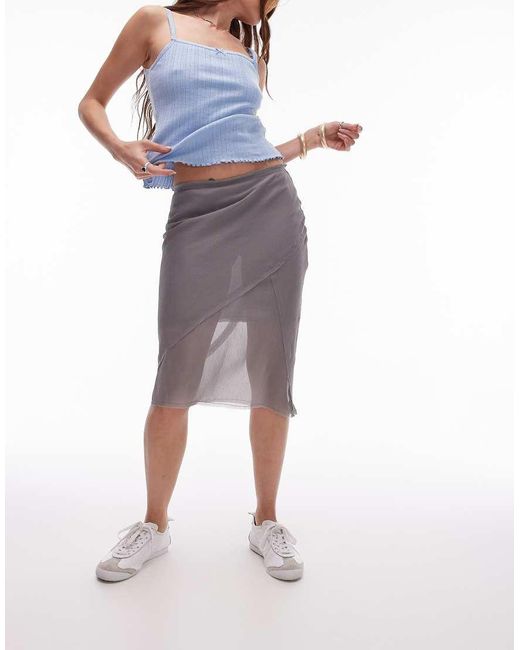 TOPSHOP Sheer Seamed 90s Skirt in Grey Lyst UK