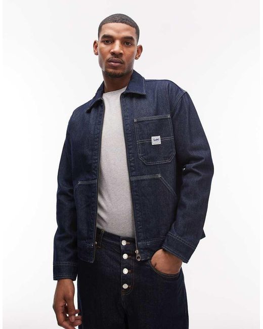Lee Jeans Blue Boxy Zip Up Denim Jacket for men