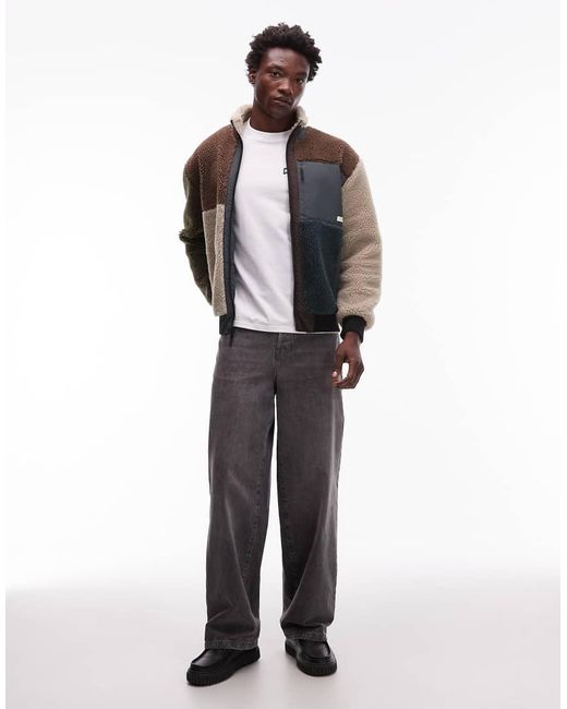 Element Gray Oak Patchwork Sherpa Zip Through Fleece for men