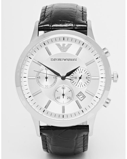 Emporio Armani – AR2432 – Chronographen-Uhr mit Lederarmband in Black für Herren
