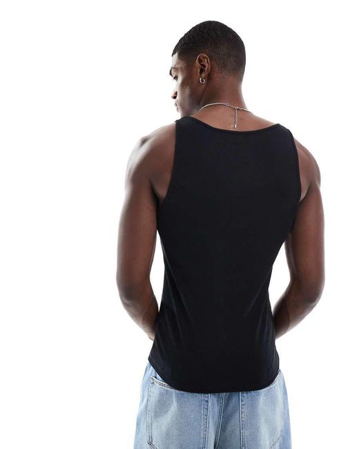 ASOS Black Essentials Muscle Fit Singlet With Square Neck for men