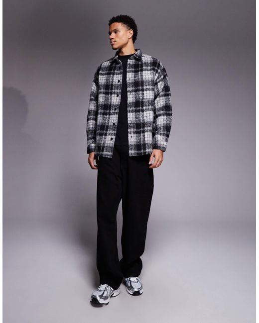ASOS Gray Brushed Check Overshirt for men