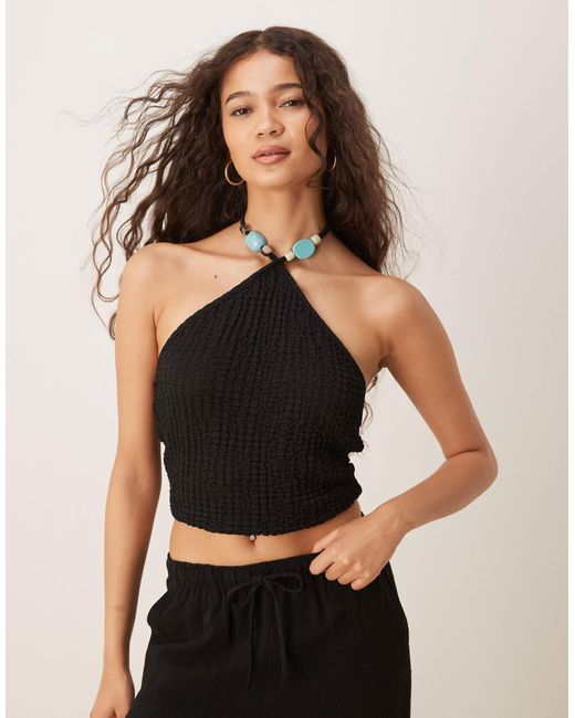 ASOS Black Textured Halter With Bead Detail